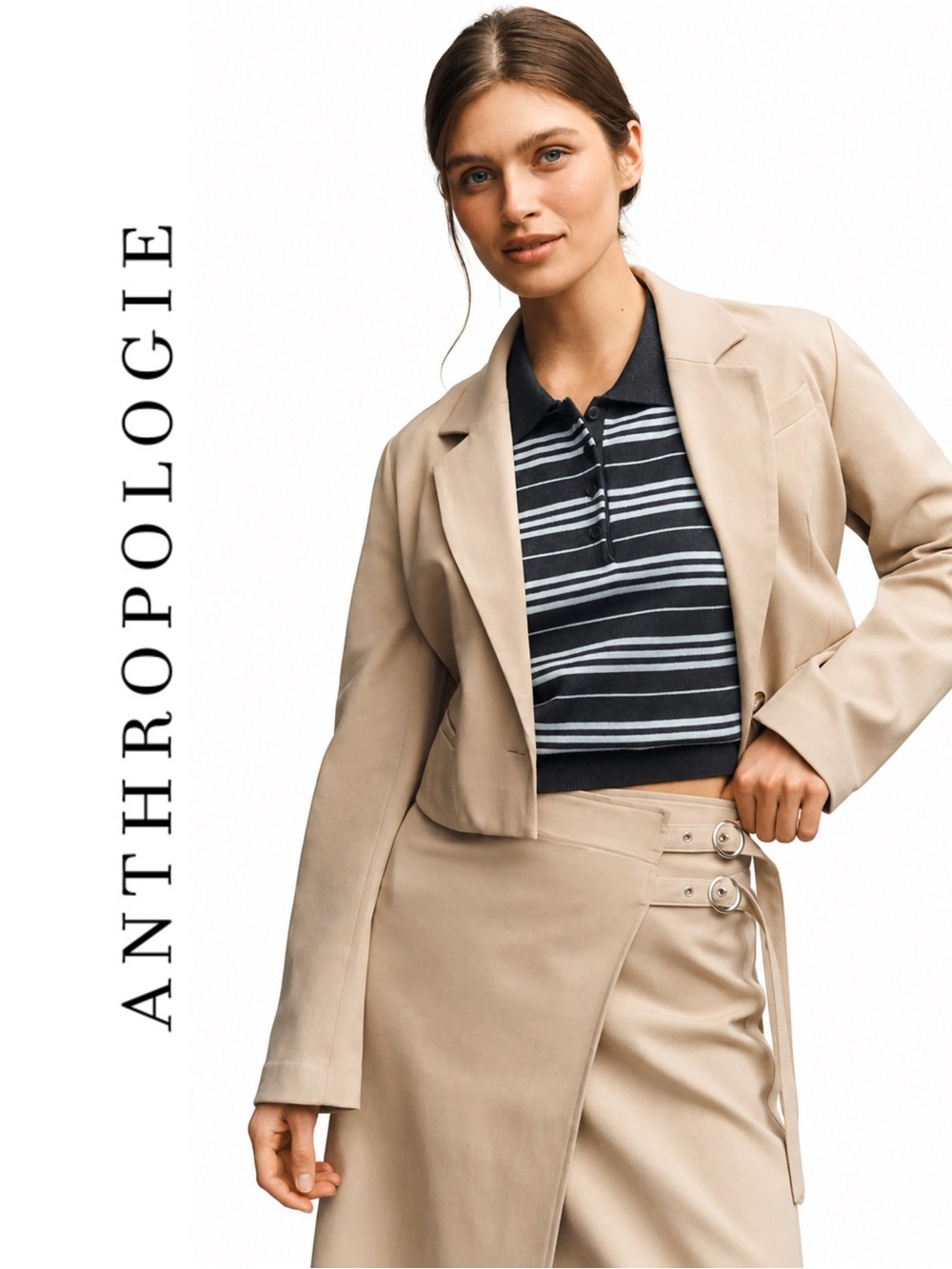 Anthropologie Maeve Cropped Boxy Blazer